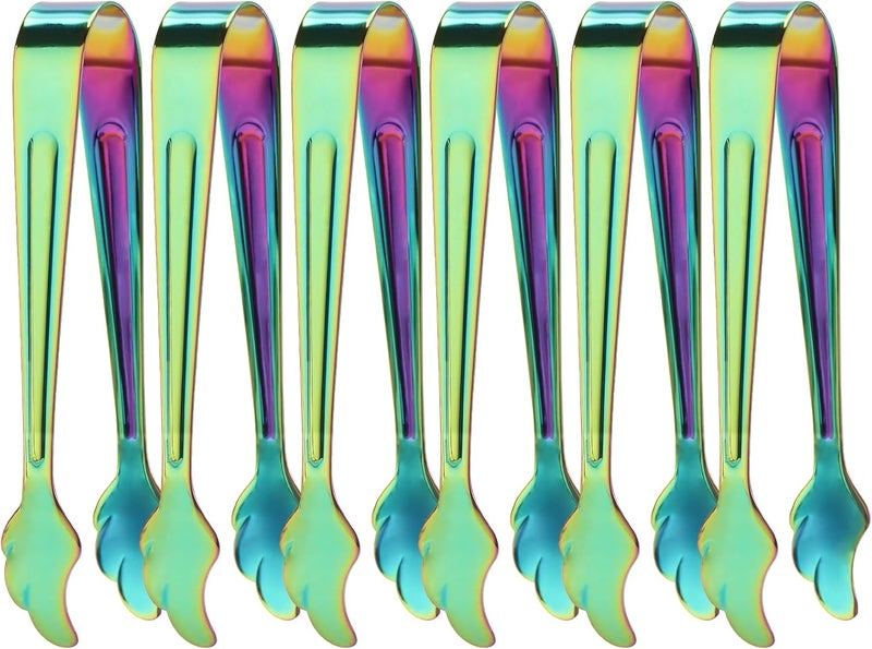 Tbestmax 6 PCS Mini Ice Tongs Sugar Cube Tongs 4.3 Inch Small Tongs Stainless Steel for Party and Bar(Rainbow Color) - Image 1
