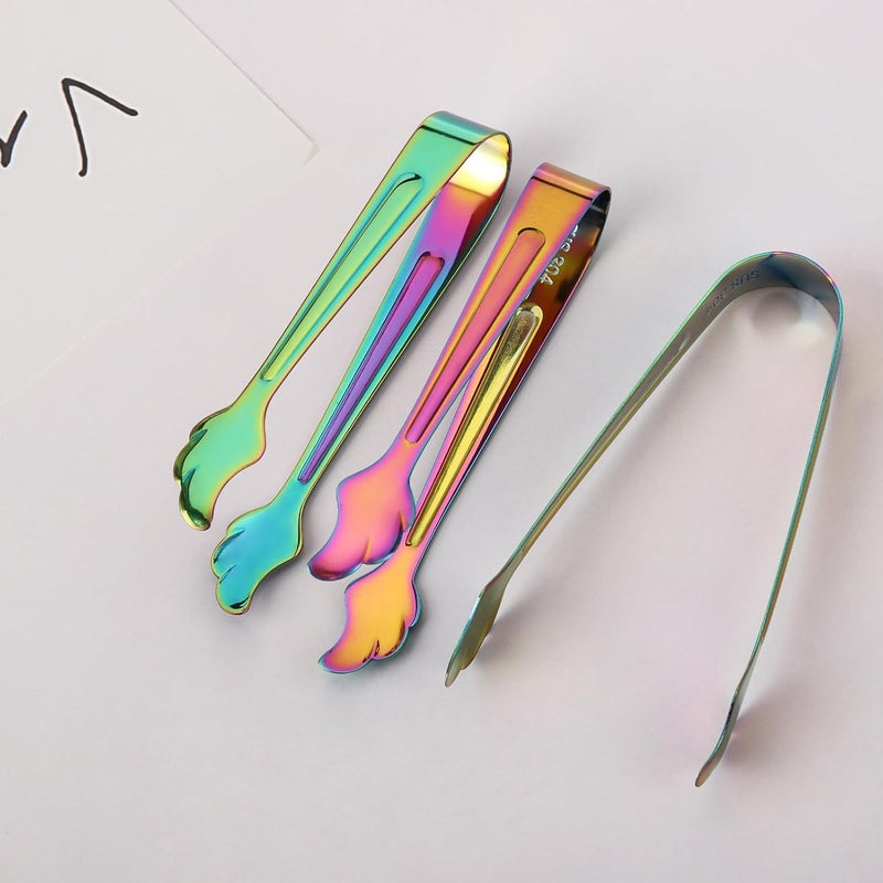 Tbestmax 6 PCS Mini Ice Tongs Sugar Cube Tongs 4.3 Inch Small Tongs Stainless Steel for Party and Bar(Rainbow Color) - Image 5