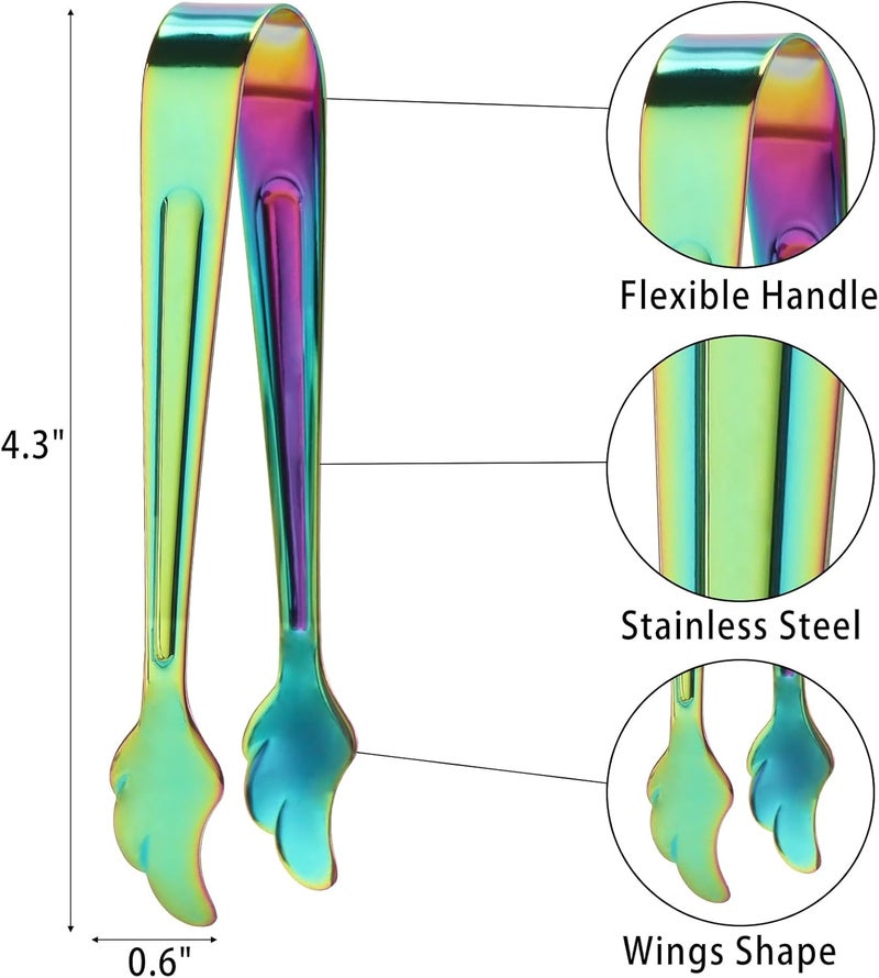 Tbestmax 6 PCS Mini Ice Tongs Sugar Cube Tongs 4.3 Inch Small Tongs Stainless Steel for Party and Bar(Rainbow Color) - Image 2