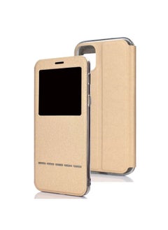 Case Cover For iPhone 11 Pro Max Matte Texture Horizontal Flip Bracket Mobile Phone Holster Window with Caller ID and Metal Button Slide To Unlock Gold