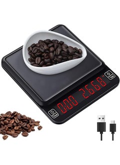 gluckluz Gluckluz Coffee Scale with Timer 3kg/0.1g High Precision Rechargeable Digital Coffee Beans Espresso Food Weighing Scale with Tare Function & LED Display for Kitchen Pour Over  - Image 1