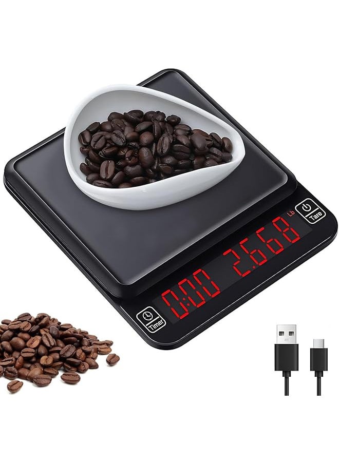gluckluz - Gluckluz Coffee Scale with Timer 3kg/0.1g High Precision Rechargeable Digital Coffee Beans Espresso Food Weighing Scale with Tare Function & LED Display for Kitchen Pour Over - Image 1