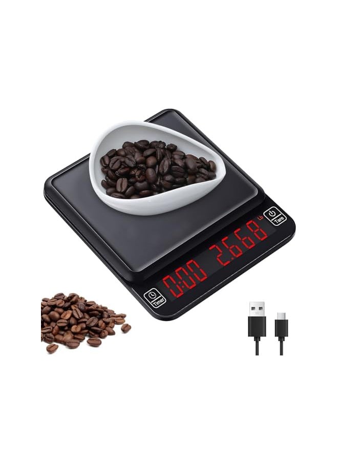 gluckluz - Gluckluz Coffee Scale with Timer 3kg/0.1g High Precision Rechargeable Digital Coffee Beans Espresso Food Weighing Scale with Tare Function & LED Display for Kitchen Pour Over - Image 1