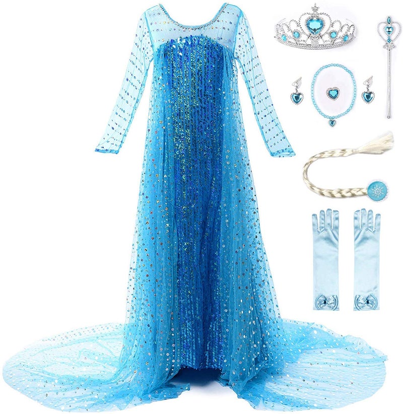 JerrisApparel Girls Princess Costume Birthday Party Christmas Fancy Dress up 4T Blue with Accessories