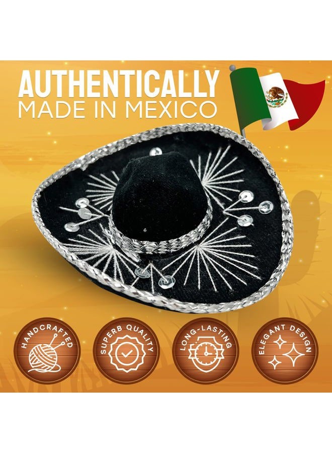 YAJUA Mini Small 6-Inch Authentic Made in Mexico Mariachi Black Hat with Silver Stitching - Mexican Charro Sombrero for Fiesta Themed Parties or Small Dog/Cat Costume - Image 4