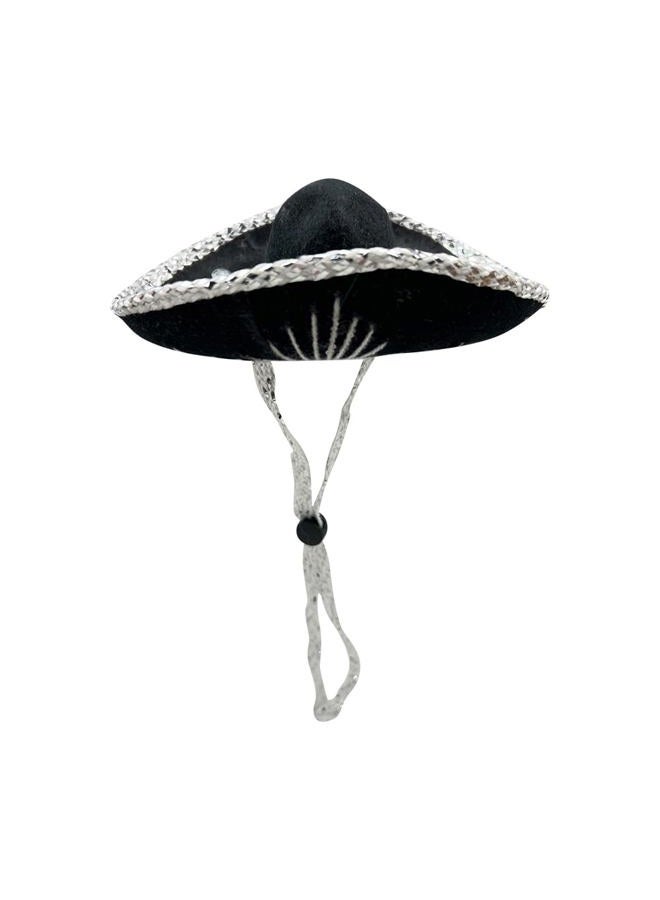 YAJUA Mini Small 6-Inch Authentic Made in Mexico Mariachi Black Hat with Silver Stitching - Mexican Charro Sombrero for Fiesta Themed Parties or Small Dog/Cat Costume - Image 1