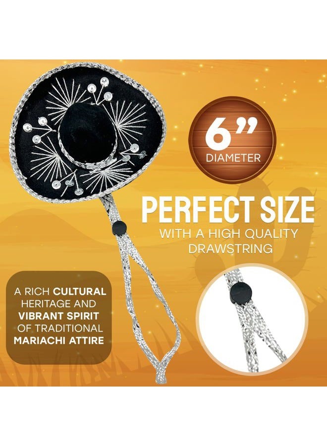 YAJUA Mini Small 6-Inch Authentic Made in Mexico Mariachi Black Hat with Silver Stitching - Mexican Charro Sombrero for Fiesta Themed Parties or Small Dog/Cat Costume - Image 3