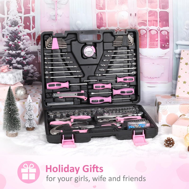 FASTPRO 225-Piece Pink Tool Set, SAE & Metric Mechanics Hand Tool Set with Toolbox, Home/Auto Repairing Tool Kit for DIY, Home Maintenance and Car Repairing - Image 2