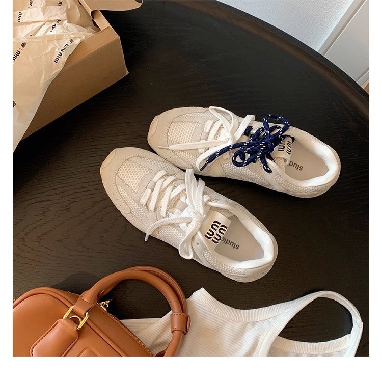 Grape Mom Same Style Vintage Lace-up All-match Breathable Casual Sports Forrest Gump Shoes Womens Genuine Leather 2024 New Style Off-white( 2cm )