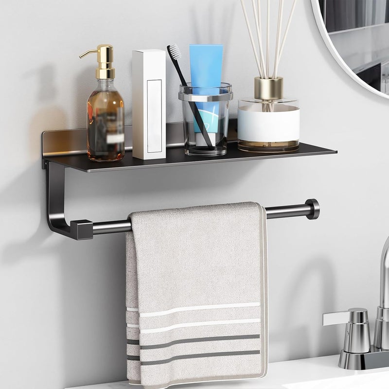 Danpoo Wall Mount Paper Towel Holder with Shelf for Bathroom/Kitchen, Adhesive Hand Towel Holder, Matte Black - Image 3
