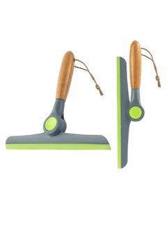 NIBEMINENT 2 Pack Foldable Window Squeegee Cleaner Tool Multipurpose Wooden Handle Rubber Wiper Blades for Bathroom Cleaning  - Image 1