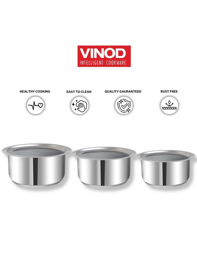 VINOD Vinod Stainless Steel 3 pc Tope Set with Capacity of 1.4 litres, 1.8 litres & 2.2 litres with Stainless Steel Lids (Gas Stove and Induction Friendly) - Silver, 24 Months Warranty 