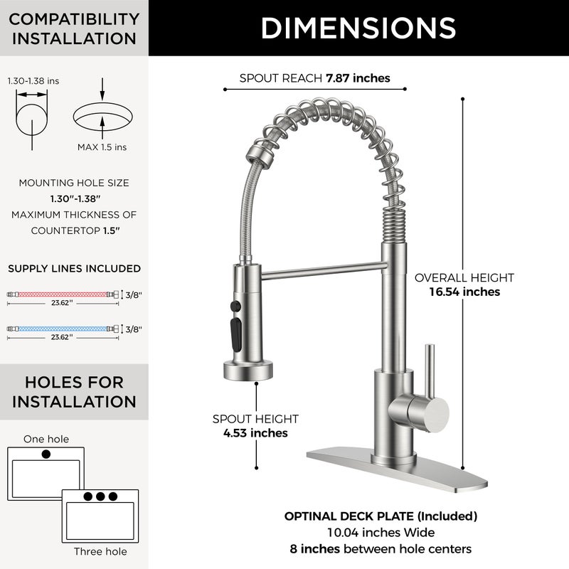 FORIOUS Kitchen Faucets with Sprayer, Brushed Nickel Stainless Steel Sink Faucet Single Handle with Deck Plate, Commercial Classic Spring Faucet for Kitchen Sink, Bar & Prep Sinks, Laundry RV Camper - Image 2