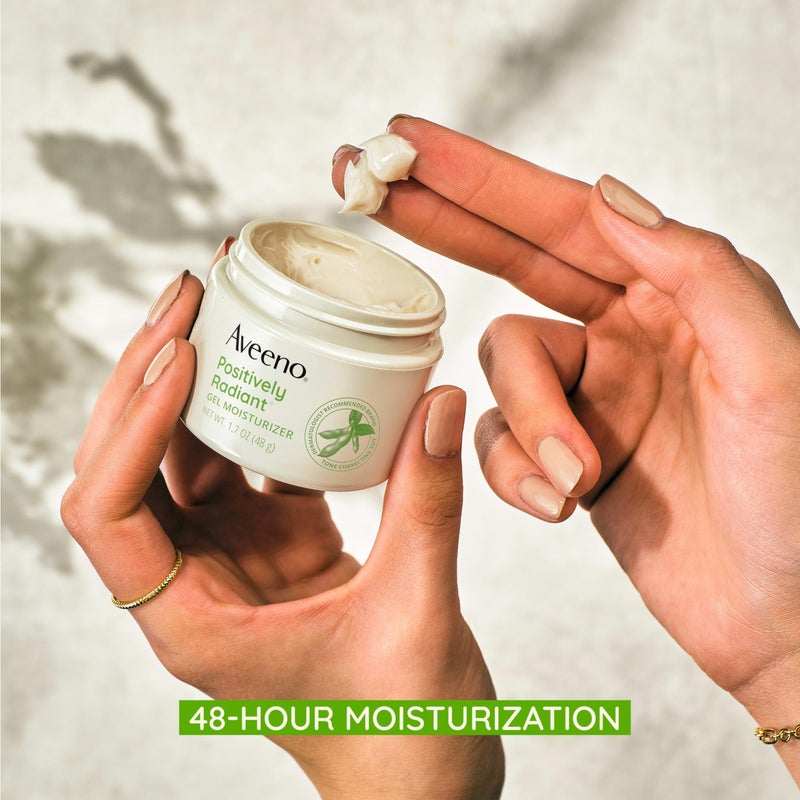 Aveeno Positively Radiant Daily Gel Facial Moisturizer with Hyaluronic Acid & Tone-Correcting Soy, Hydrating & Brightening Gel Face Cream Evens Skin Tone & Texture, Hypoallergenic, 1.7 oz - Image 4