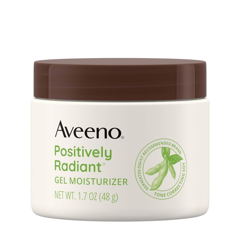 Aveeno Positively Radiant Daily Gel Facial Moisturizer with Hyaluronic Acid & Tone-Correcting Soy, Hydrating & Brightening Gel Face Cream Evens Skin Tone & Texture, Hypoallergenic, 1.7 oz - Image 1