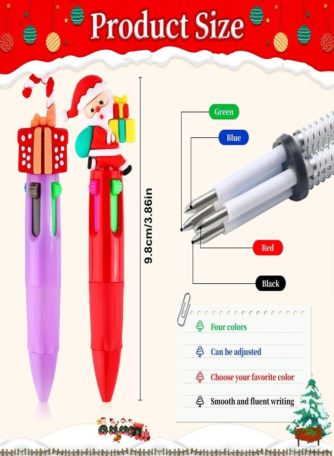 LUYI 30 Pcs Christmas Mini Multicolor Pens in One 4-in-1, Fun Cute Christmas Pens Bulk, Retractable Kawaii Cool Santa Snowman Writing Pens for Holiday Party School Supplies - Image 3