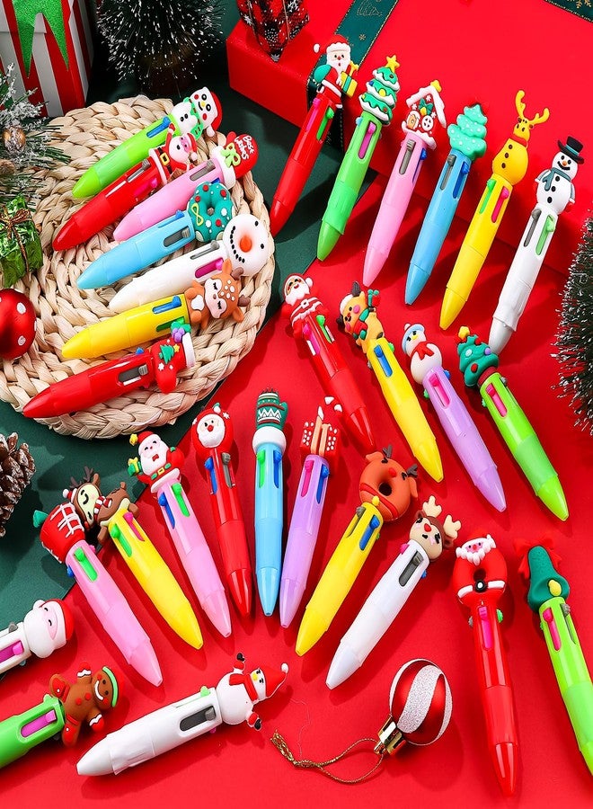LUYI 30 Pcs Christmas Mini Multicolor Pens in One 4-in-1, Fun Cute Christmas Pens Bulk, Retractable Kawaii Cool Santa Snowman Writing Pens for Holiday Party School Supplies - Image 5