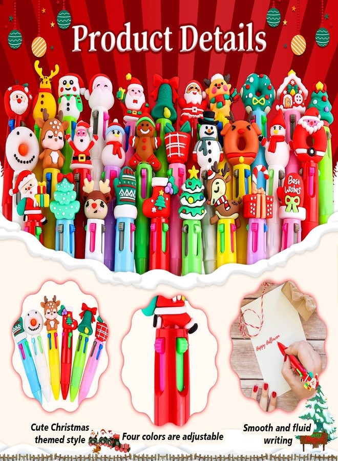 LUYI 30 Pcs Christmas Mini Multicolor Pens in One 4-in-1, Fun Cute Christmas Pens Bulk, Retractable Kawaii Cool Santa Snowman Writing Pens for Holiday Party School Supplies - Image 2