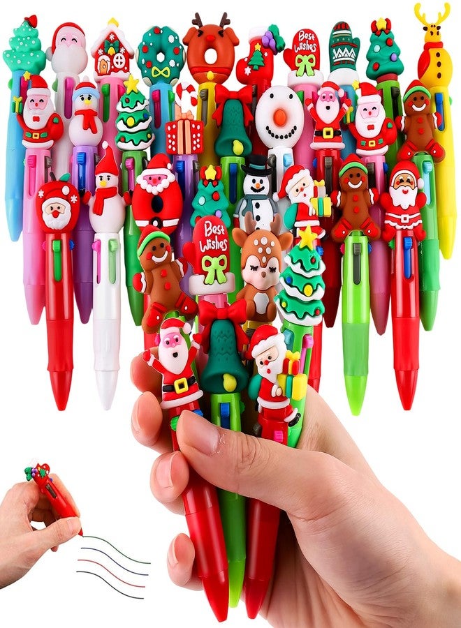 LUYI 30 Pcs Christmas Mini Multicolor Pens in One 4-in-1, Fun Cute Christmas Pens Bulk, Retractable Kawaii Cool Santa Snowman Writing Pens for Holiday Party School Supplies - Image 1