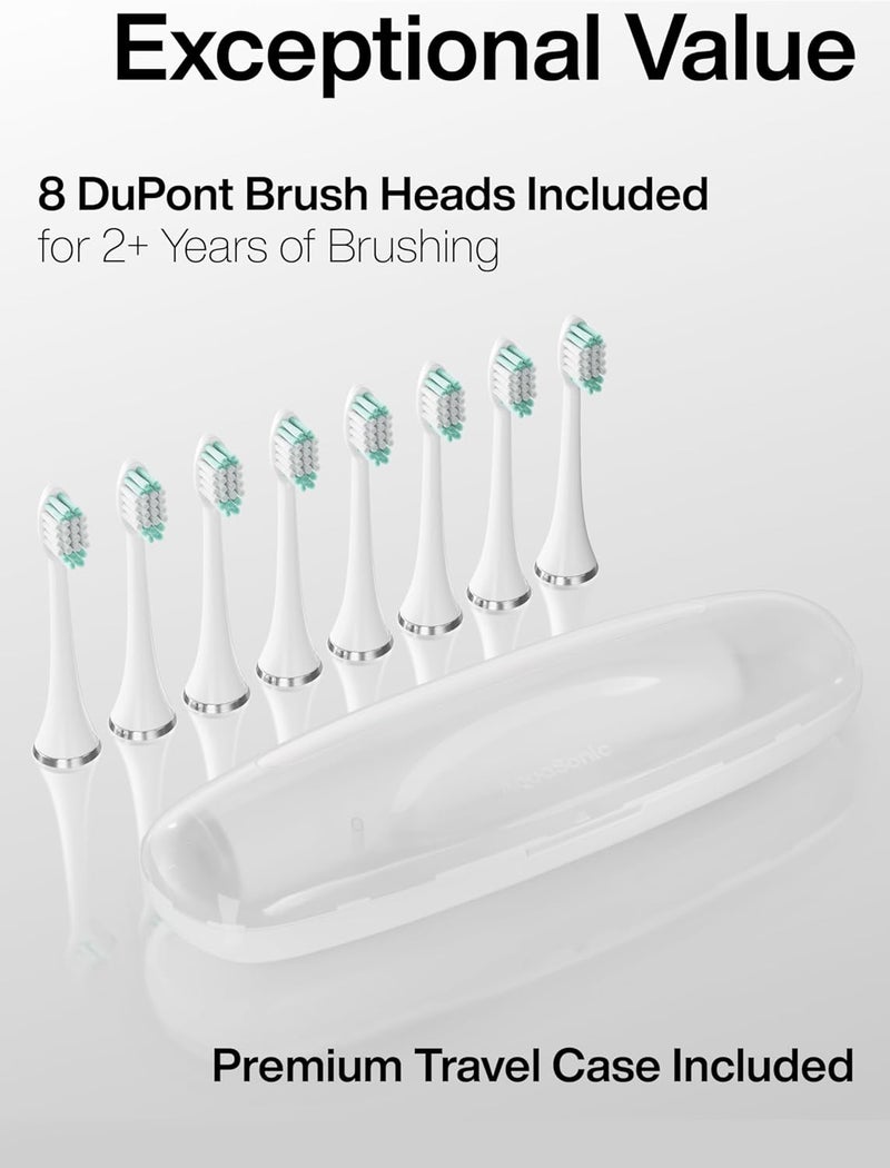Aquasonic Vibe Series Ultra-Whitening Toothbrush – ADA Accepted Electric Toothbrush - 8 Brush Heads & Travel Case – 40,000 VPM Motor & Wireless Charging - 4 Modes w Smart Timer – Optic White - Image 5