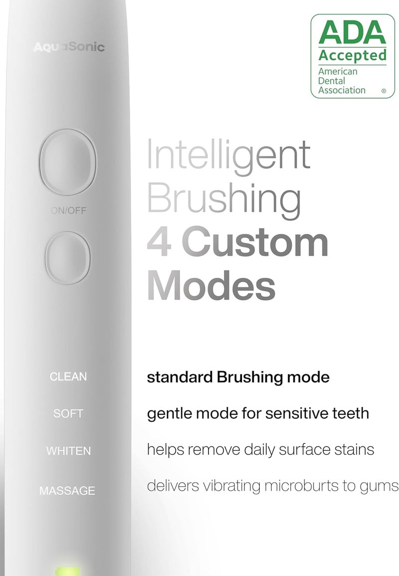 Aquasonic Vibe Series Ultra-Whitening Toothbrush – ADA Accepted Electric Toothbrush - 8 Brush Heads & Travel Case – 40,000 VPM Motor & Wireless Charging - 4 Modes w Smart Timer – Optic White - Image 4