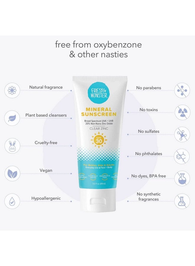 Fresh Monster واقية شمسية للأطفال من ريش مونستر يوميًا SPF 30 UVA/UVB خالية من النحاس أكسيد الزنك المعدنية واقية شمسية للوجه والجسم آمنة للشعاب المرجانية واقية شمسية غير مهيجة للأطفال - Image 5