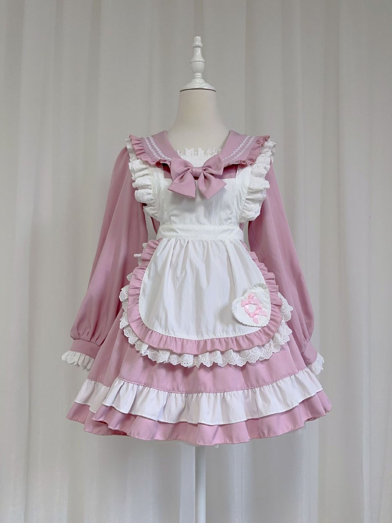 Original New ~ Japanese Sweet College Sailor Suit Cos Maid Suit Long Sleeve Dress Maid Apron Suit - Image 2