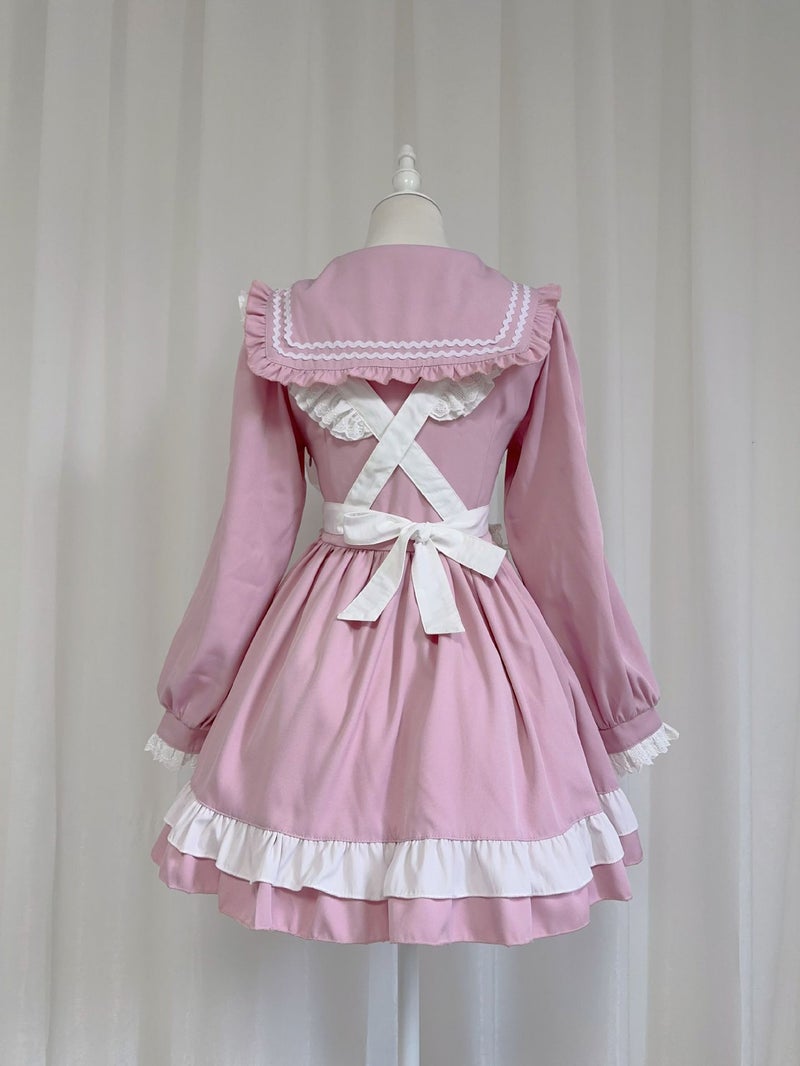 Original New ~ Japanese Sweet College Sailor Suit Cos Maid Suit Long Sleeve Dress Maid Apron Suit - Image 4