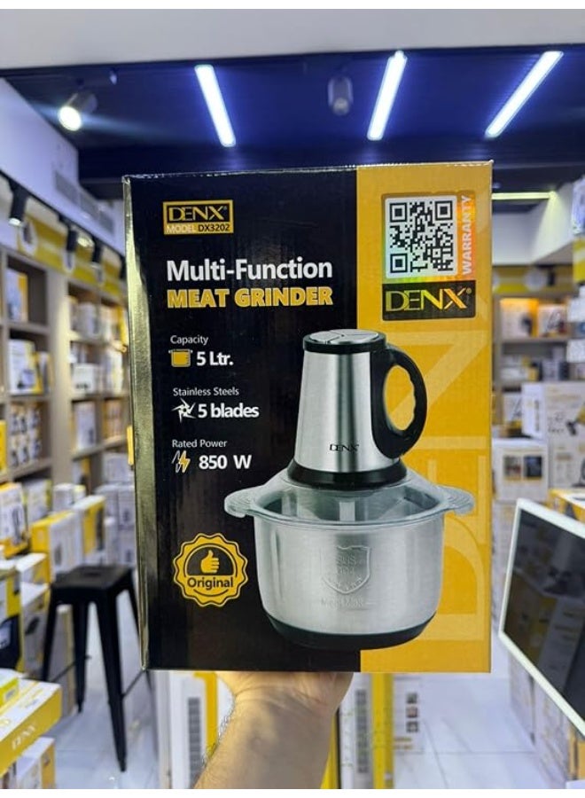 DENX Multi-Function Meat Grinder, 5L Capacity, 850W, Stainless Steel, 5 Blades, Model DX3202 - Image 4