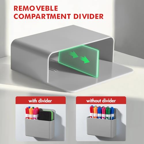 BEYGORM 2 Pack Plastic Magnetic Pen Holder for Refrigerator, Dry Erase Marker Holder for Whiteboard，Magnet School Locker Organizer Accessories, Pencil Cup, Pen Caddy, Classroom Organization(Grey) - Image 4