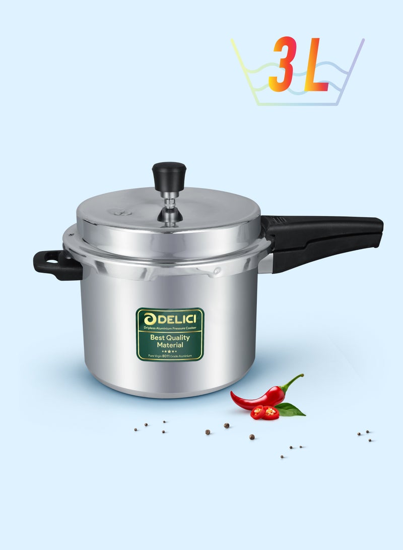 ديليتشي 3لترات قدر ضغط سعة 3 لترات بدون تنقيط - ألومنيوم بكر ممتاز، تحكم ذكي في الانسكاب، تسخين حراري عالي، منظم جودة، غطاء مانع للتسرب، مقبض مقاوم للحرارة، قاعدة مضادة للانتفاخ، تحضير طعام المطبخ - ADPC3E None - Image 1