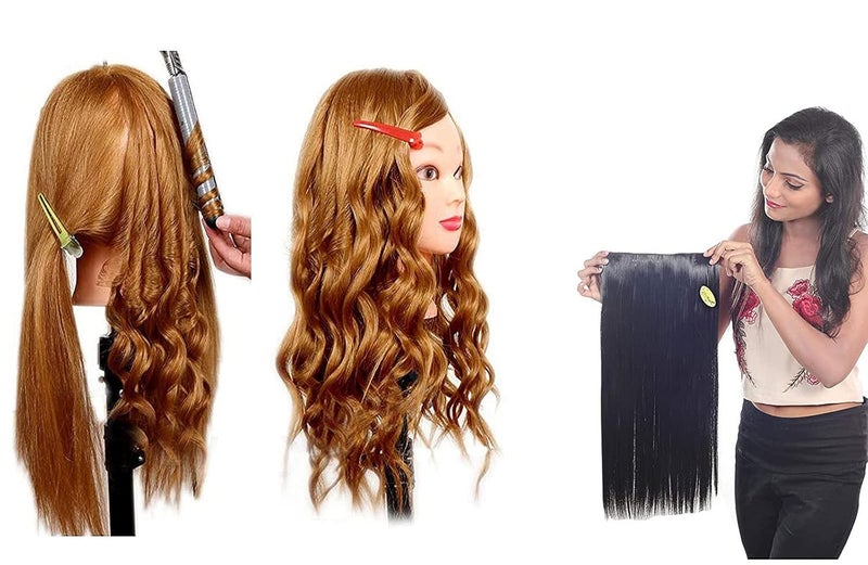 Ritzkart Practice Hair Dummy 85 Real Human Hair 30 Inch Long Soft Blonde With Women Hair Straight Extension Natural Black Black