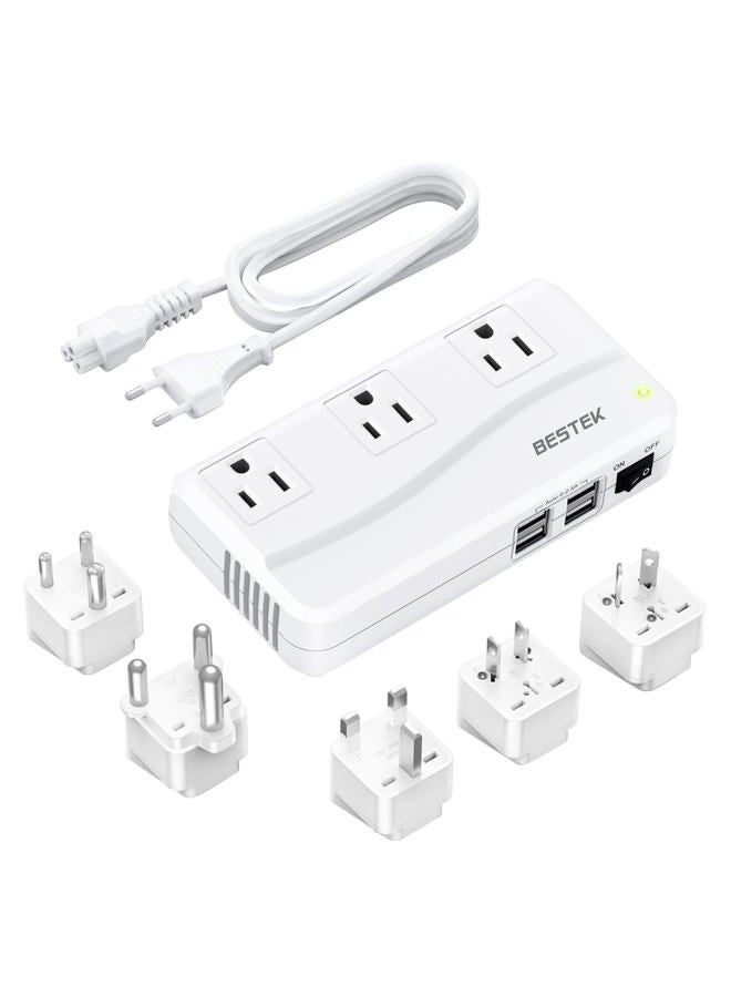 BESTEK International Power Adapter 250W, 220V to 110V Step Down Travel Voltage Converter with 4-Port USB Including US/AU/EU/UK//India/South Africa Plug Adapter (White) - Image 1