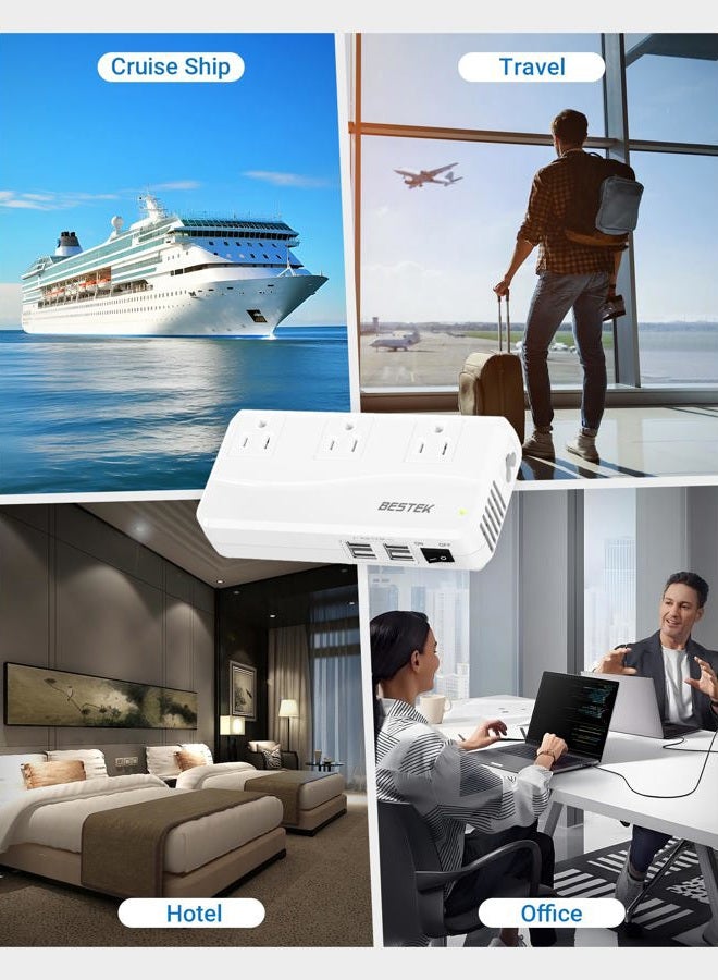BESTEK International Power Adapter 250W, 220V to 110V Step Down Travel Voltage Converter with 4-Port USB Including US/AU/EU/UK//India/South Africa Plug Adapter (White) - Image 5