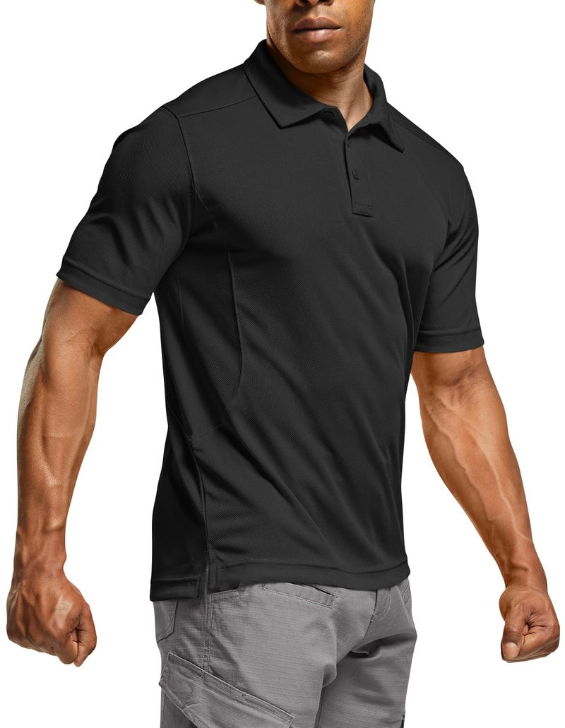 CQR Men's Quick Dry Tactical Polo Shirt, Lightweight Breathable Performance Polo, Short Sleeve UPF 50+ Outdoor Golf Shirt, Frost Essential Black, Medium - Image 1
