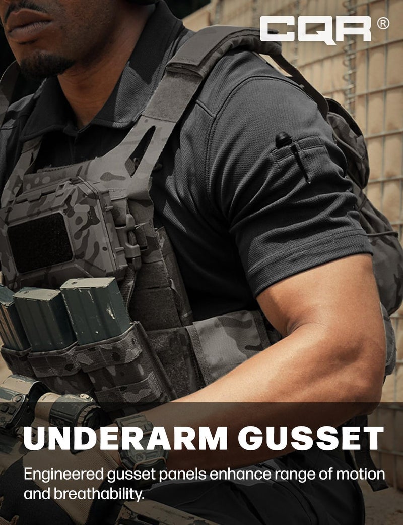 CQR Men's Quick Dry Tactical Polo Shirt, Lightweight Breathable Performance Polo, Short Sleeve UPF 50+ Outdoor Golf Shirt, Frost Essential Black, Medium - Image 5