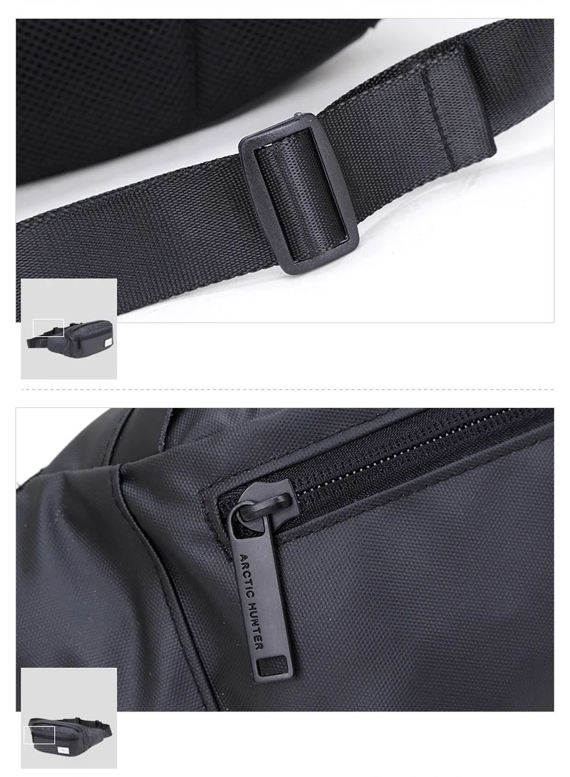 أركتيك هانتر Casual Lightweight Belt Bag Waterproof Money and Phone Waist Bag Dual Pocket Black YB14001