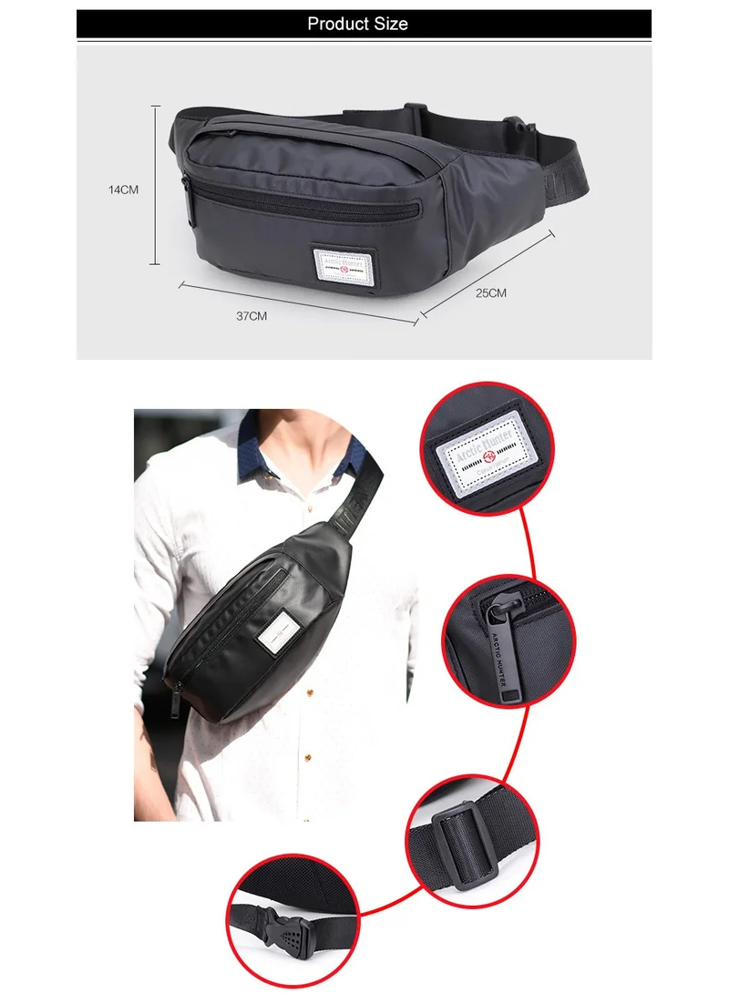أركتيك هانتر Casual Lightweight Belt Bag Waterproof Money and Phone Waist Bag Dual Pocket Black YB14001