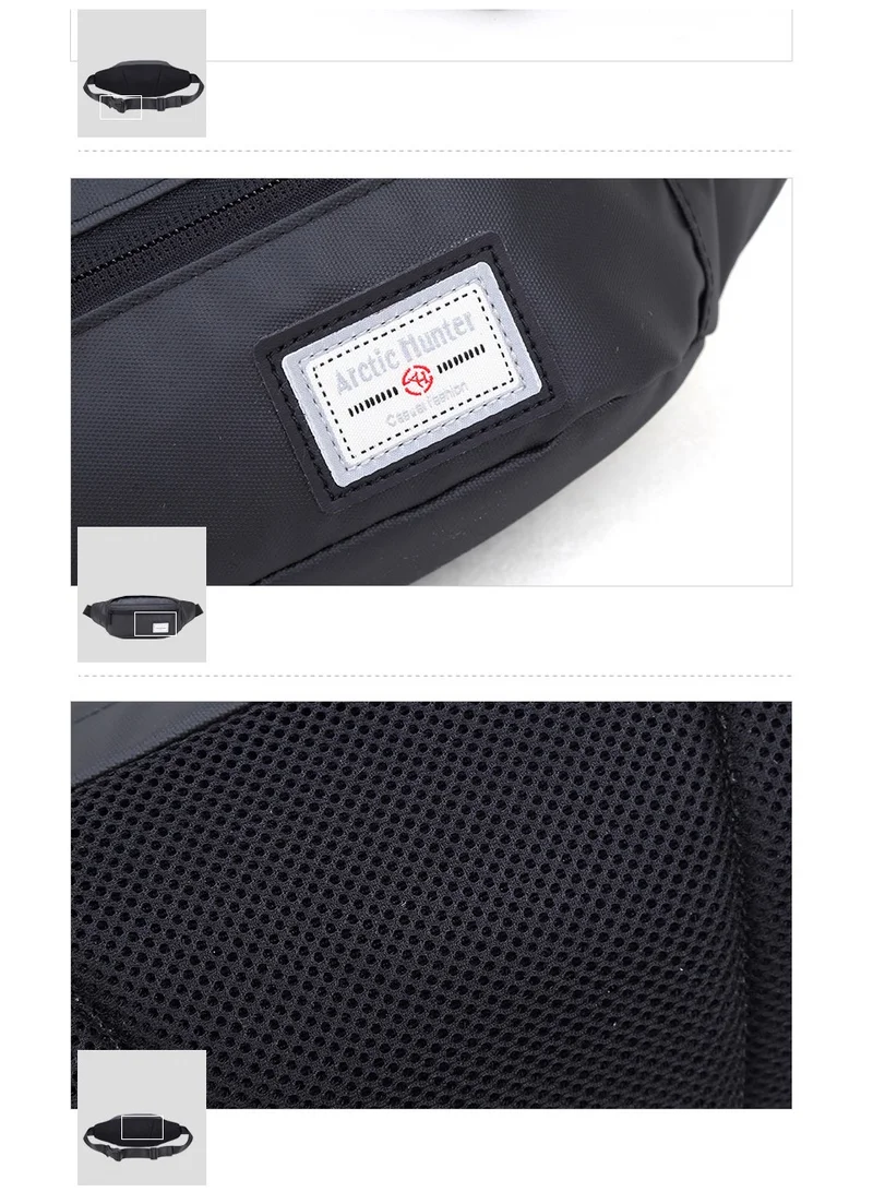 أركتيك هانتر Casual Lightweight Belt Bag Waterproof Money and Phone Waist Bag Dual Pocket Black YB14001
