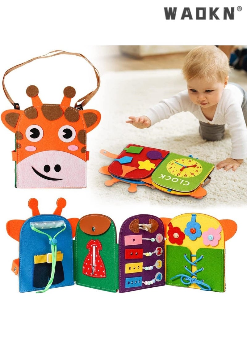 WAOKN - Busy Board for Toddlers 1-3, Giraffe Montessori Sensory Toys,Plane Travel Activities Educational Toys,Busy Board for 1+ Year Old Basic Dress Skills Toys for Boys & Girls Gifts - Image 1
