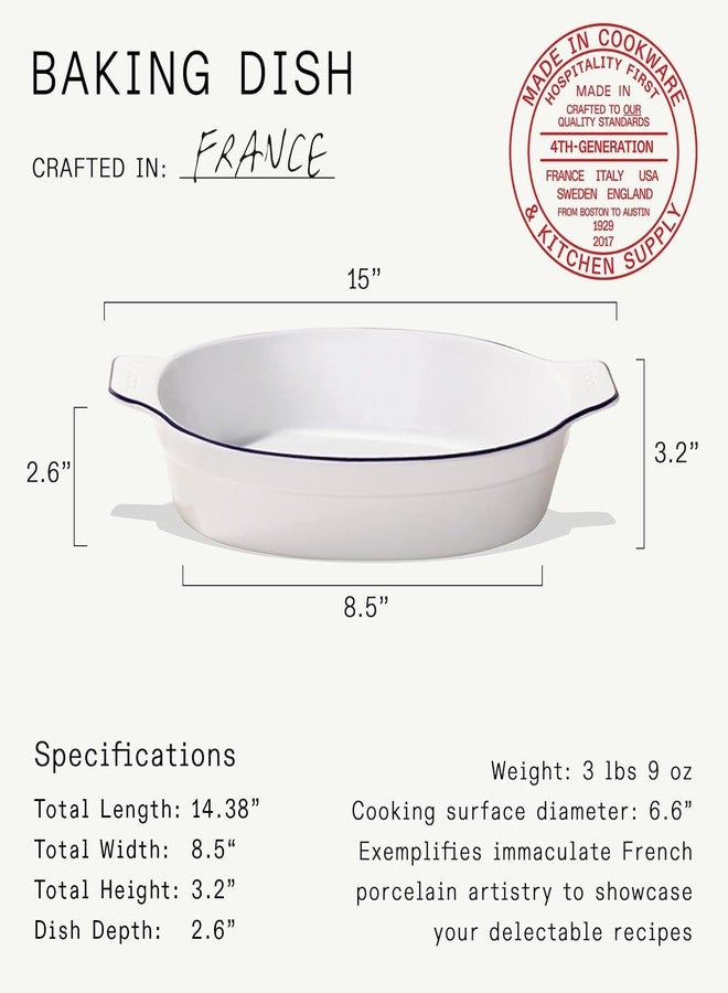 Madein Made In Cookware | Oval Baking Dish | Navy Rim | Handcrafted Porcelain | Professional Bakeware | Crafted in France - Image 5