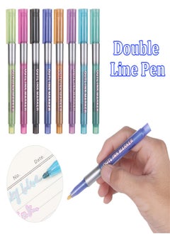 KASTWAVE Outline Markers Pens 8 Colors Double Line Markers Highlighter Journal Pens Colored Permanent Marker Pens for Kids Illustration Coloring Sketching Card Make Greeting Cards DIY Scrapbook  - Image 3