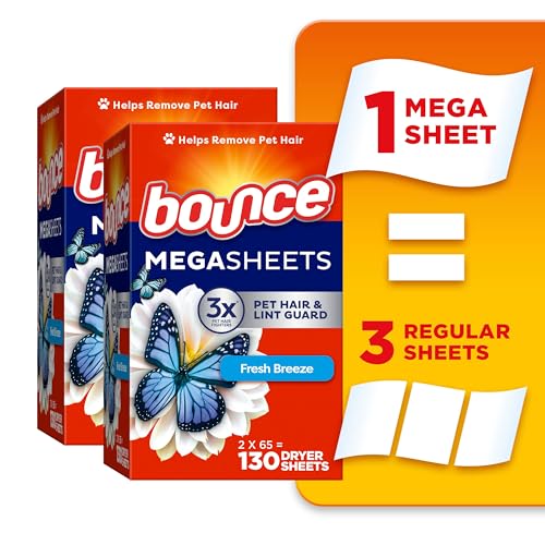 Bounce Mega Dryer Sheets, Fresh Breeze, 130 Count, Mega Fabric Softener Sheets with Static Control, Wrinkle Reduction, Extra Softness, Lasting Scent, Repels Lint - Image 2