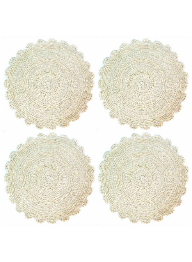 kilofly Handmade Crochet Round Cotton Lace Table Placemats Doilies Value Pack [Set of 4], Medallion,17 inch, Beige - Image 2