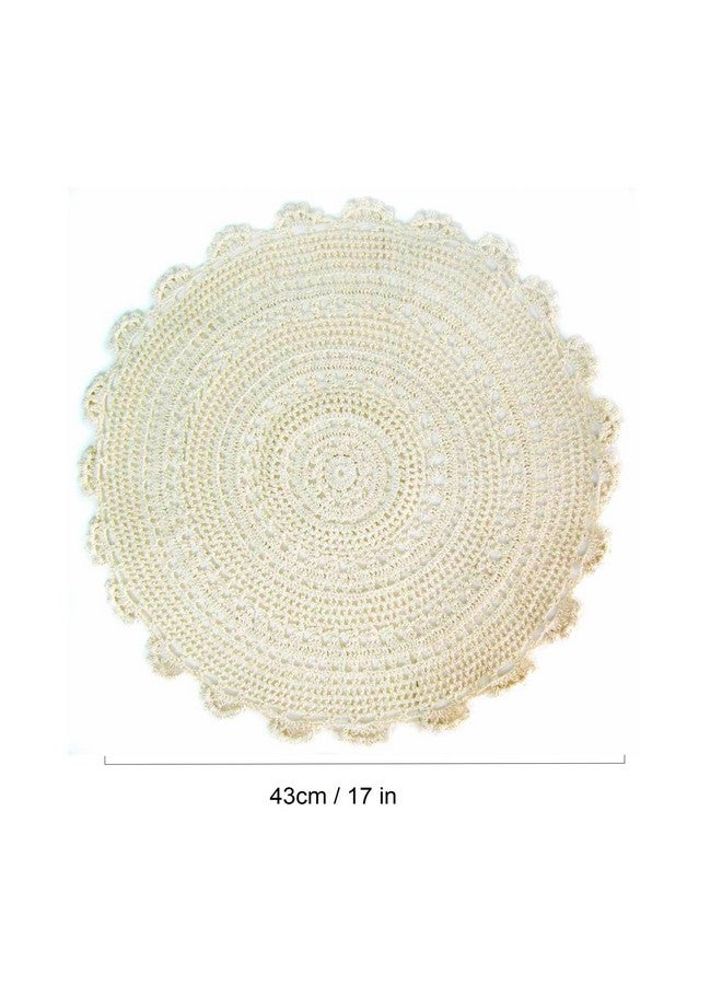 kilofly Handmade Crochet Round Cotton Lace Table Placemats Doilies Value Pack [Set of 4], Medallion,17 inch, Beige - Image 3