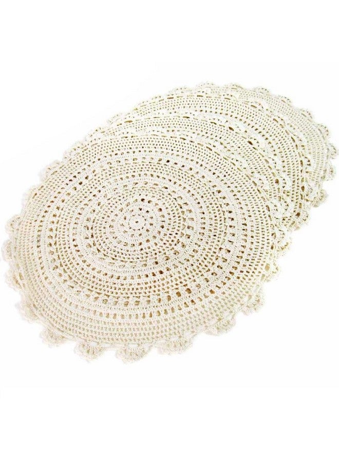 kilofly Handmade Crochet Round Cotton Lace Table Placemats Doilies Value Pack [Set of 4], Medallion,17 inch, Beige - Image 1