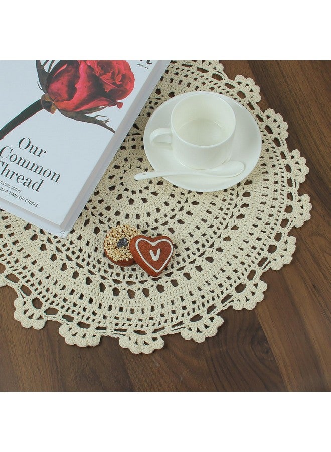 kilofly Handmade Crochet Round Cotton Lace Table Placemats Doilies Value Pack [Set of 4], Medallion,17 inch, Beige - Image 4