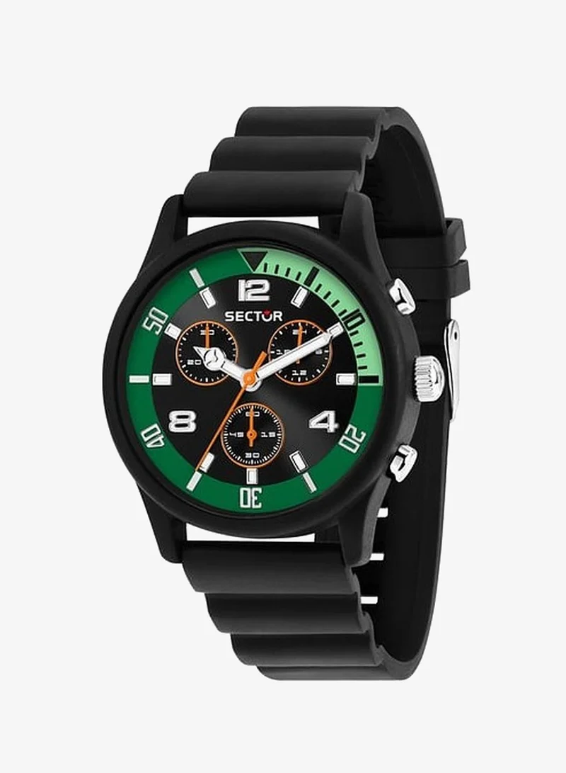 Sector H2O Men's Chronograph Analog Watch - Multicolour Matt Dial, 43mm Stainless Steel Case, Black Silicone Strap, Quartz, 100M Water Resistant - R3271718002