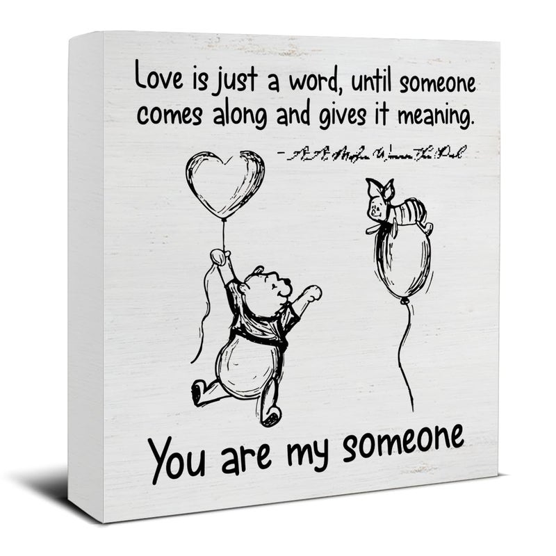 ZOSAN Romantic Sign Decor Love Is Just a Word Winnie the Pooh Wood Block Sign Home Bedroom Living Room Decor Valentines Day Decoration Romantic Gift - Image 1