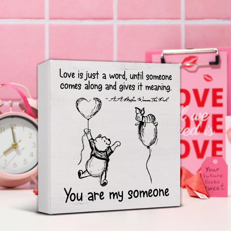 ZOSAN Romantic Sign Decor Love Is Just a Word Winnie the Pooh Wood Block Sign Home Bedroom Living Room Decor Valentines Day Decoration Romantic Gift - Image 4